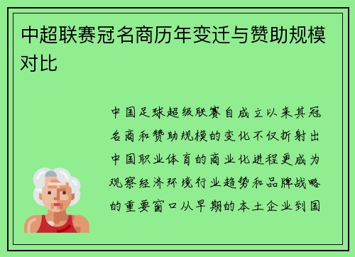 中超联赛冠名商历年变迁与赞助规模对比